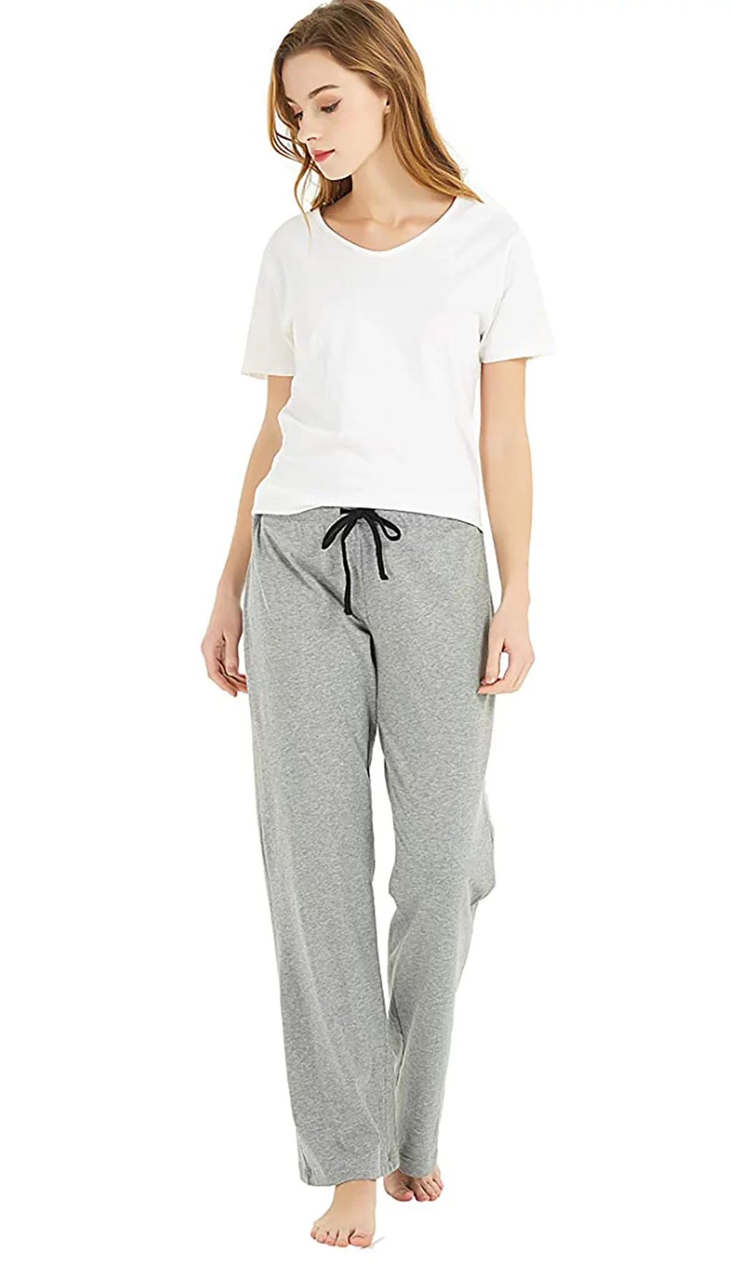 2 Pack Pajama Pants, Soft Lightweight Sleep Pj Bottoms, Black/Light Grey Mel, L K40100