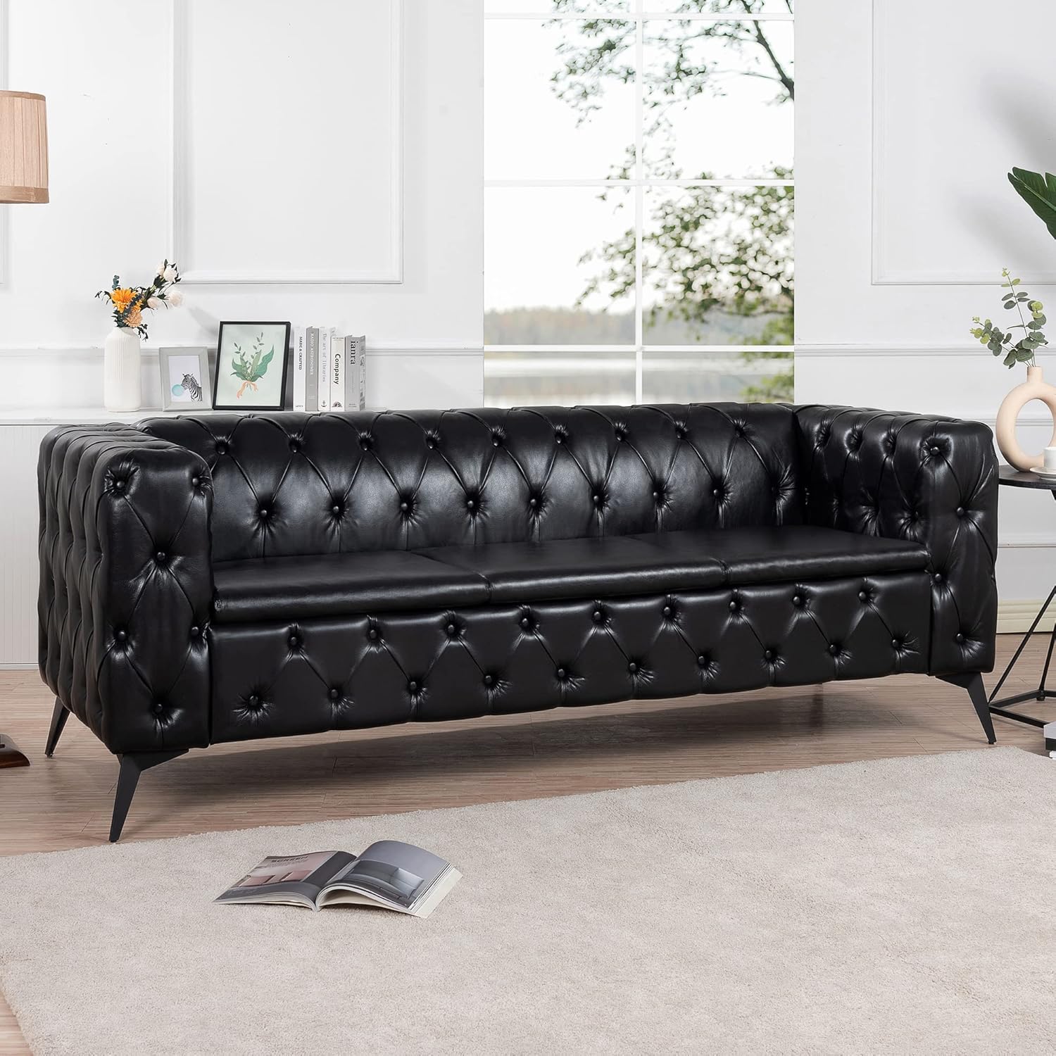 Comfy Couch Traditional Square Arm Sofa 84.06 Inch Width Removable Cushion 3 Seater P833
