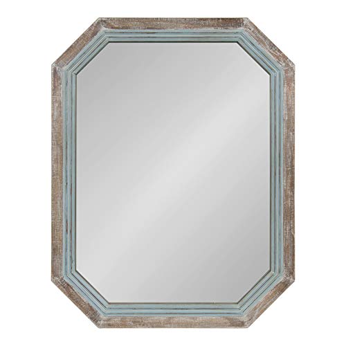 Large Rustic Octagon Wall Mirror, 36" x 28", Coastal Blue and Rustic Brown N481354