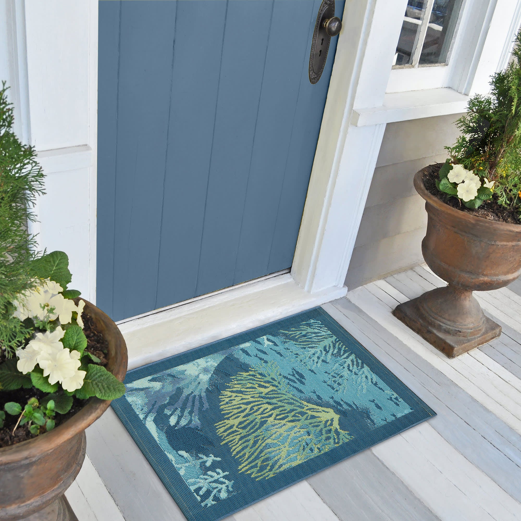 Esencia Coral Garden Indoor Outdoor Mat with Non-Skid Backing