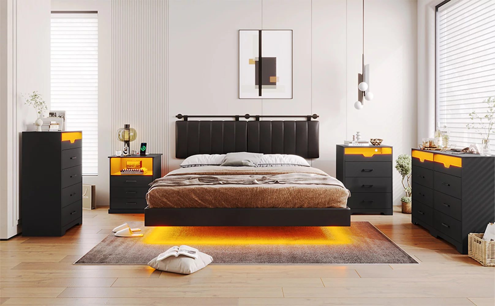 3 Drawers Black Dresser with LED Lights O934