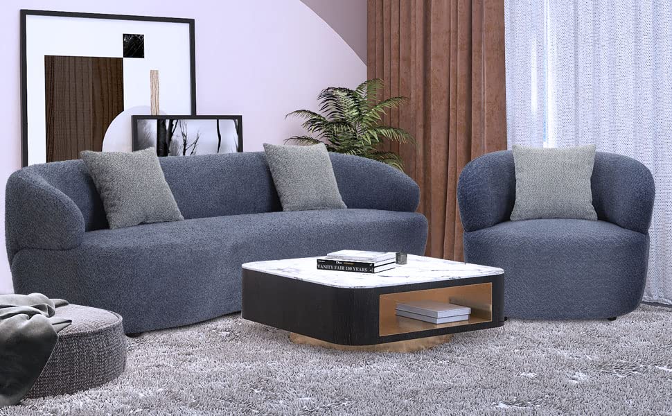 Curved Boucle Couch (Orange, 3 Seat) X913