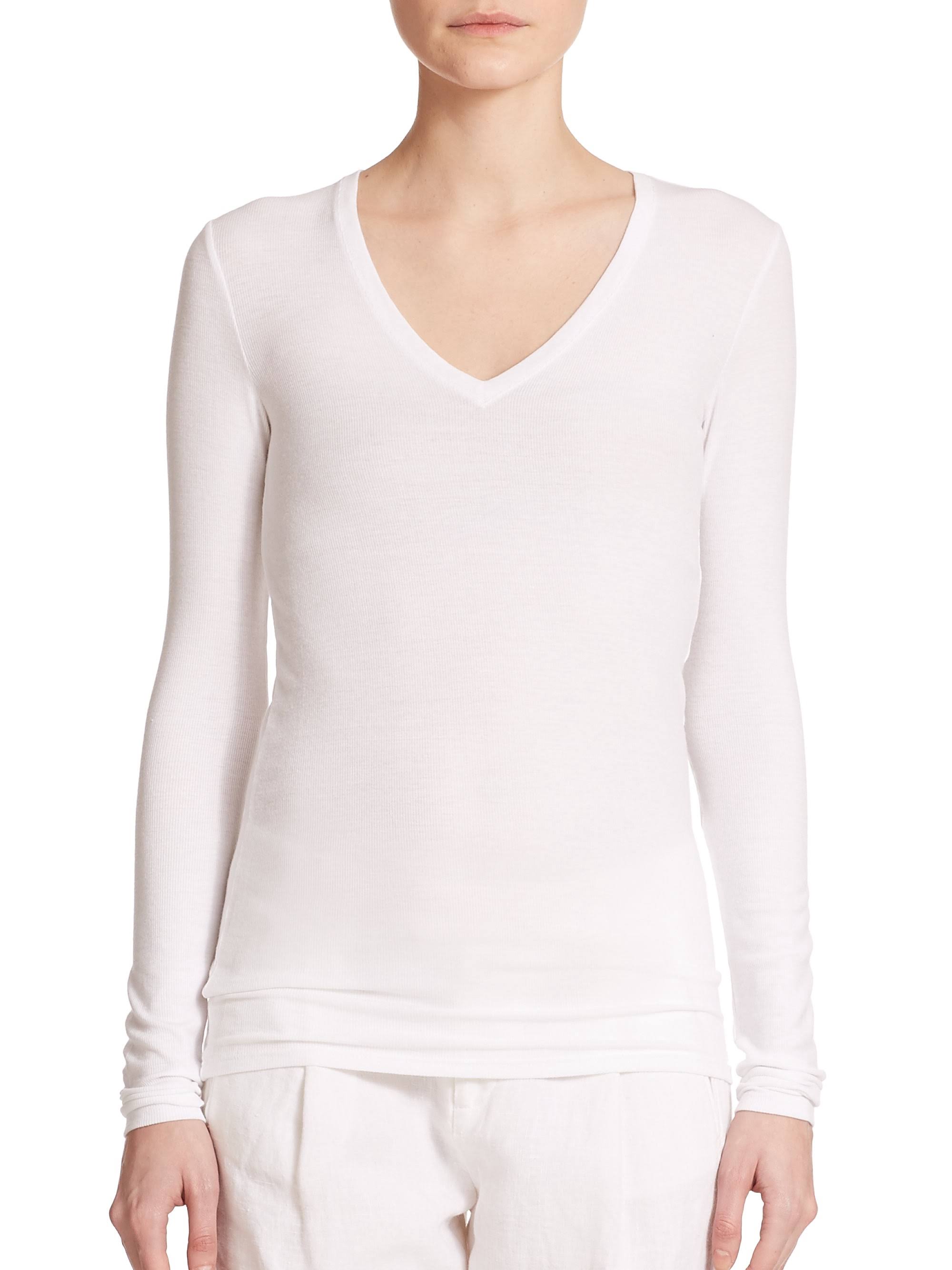 White Long-Sleeve V-Neck Tee I157