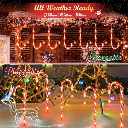 12 Pack Solar Candy Cane Lights, 72 LEDs Waterproof Outdoor Christmas Decorations J21599