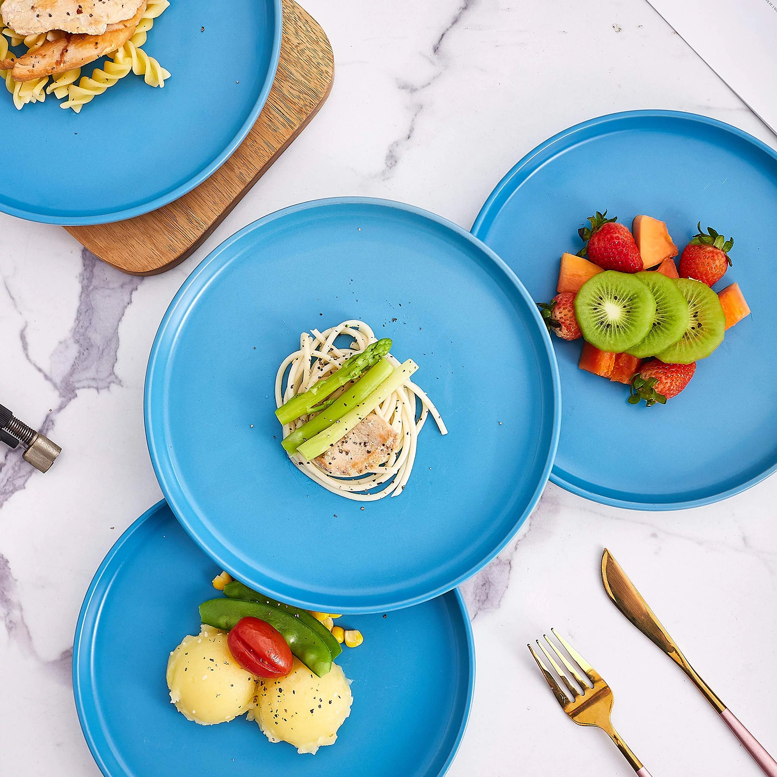 Set of 4 8" Round Ceramic Dinner Plates E76872