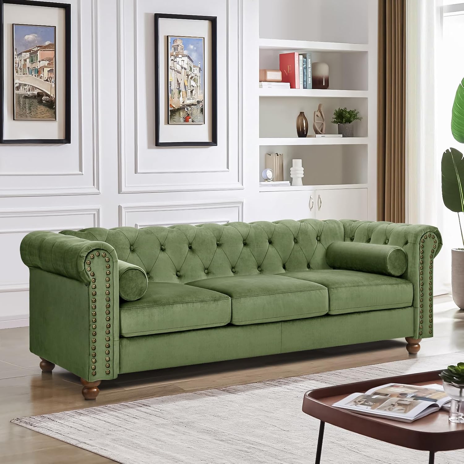 Green Velvet 3 Seater Chesterfield Sofa Z3756