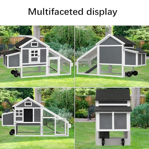 Chicken Coop with Run & Wheels, Two-Tier Large Chicken Duck House Rabbit Hutch Poultry Cage with Nesting Box and Side Door H947707