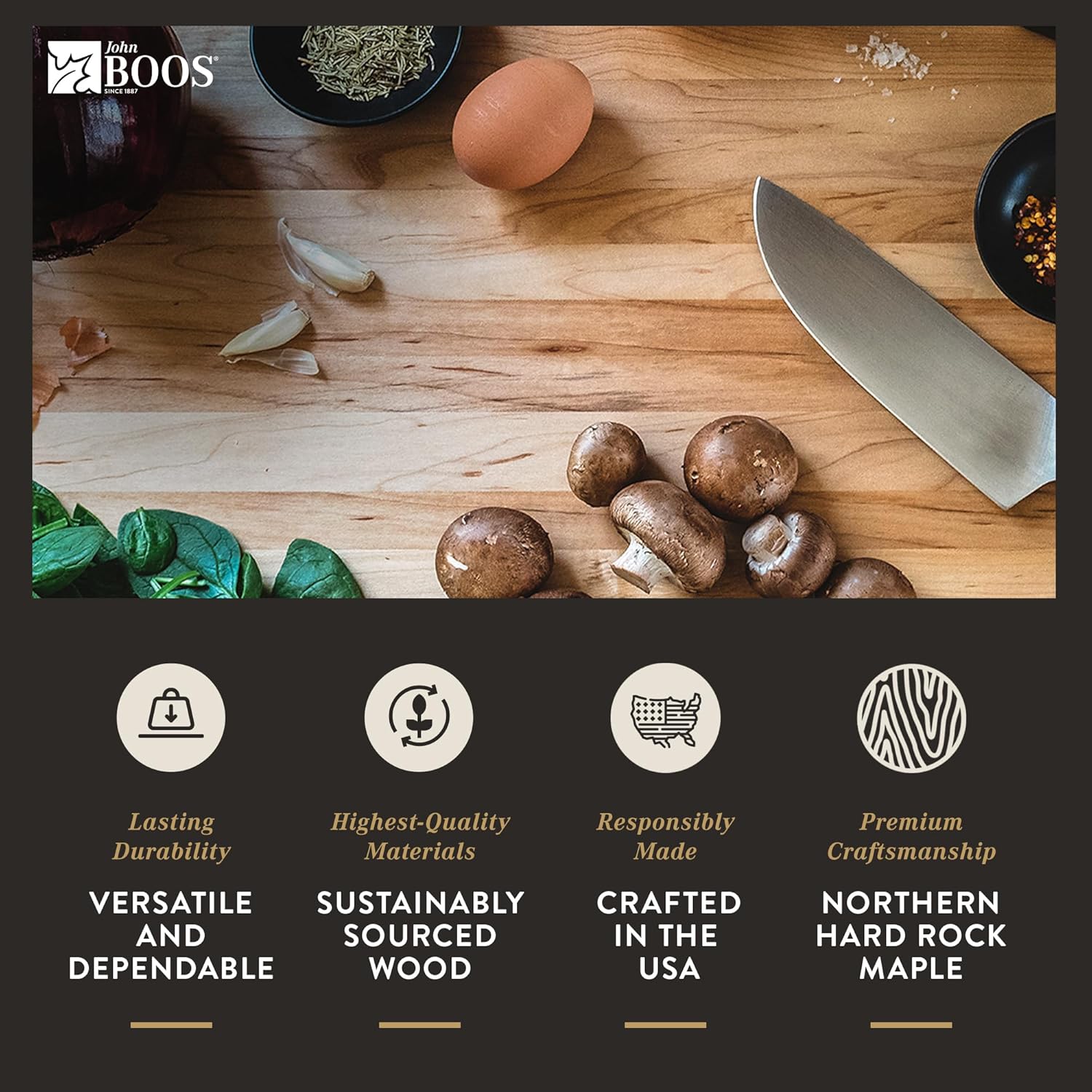 Large Reversible Wood Cutting Board, 20” x 15” x 2 1/4”, Maple H555