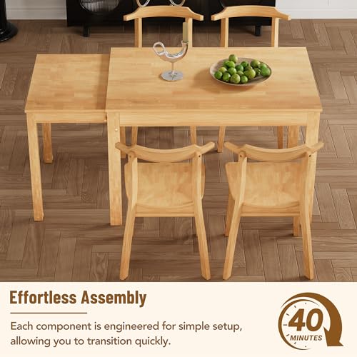5-Piece Extendable Dining Table Set with 4 Chairs and Pull-out Side Table T718