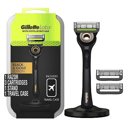 Gold Edition Razor with Exfoliating Bar, 1 Handle, 3 Razor Blade Refills, 1 Travel Case, 1 Premium Magnetic Stand T7858