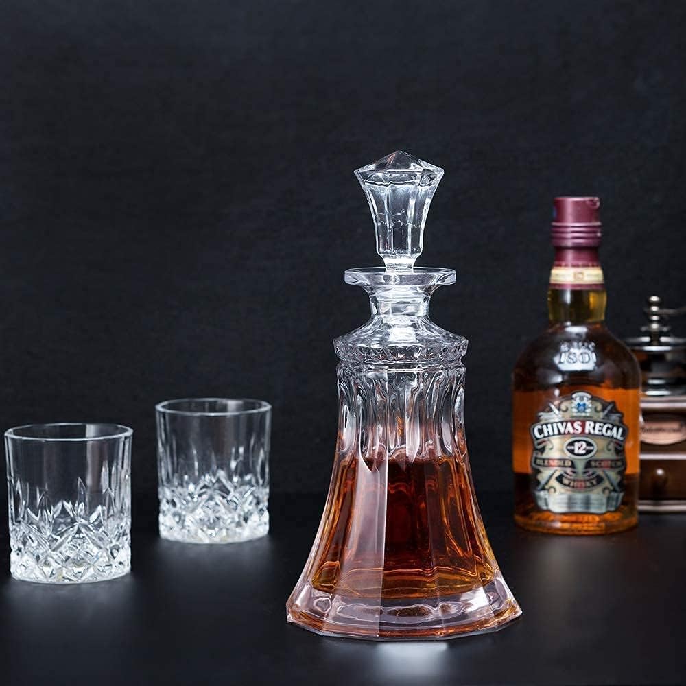 Whiskey Decanter Set With 4 Glasses, 9-Piece Crystal Decanter Set Y10344