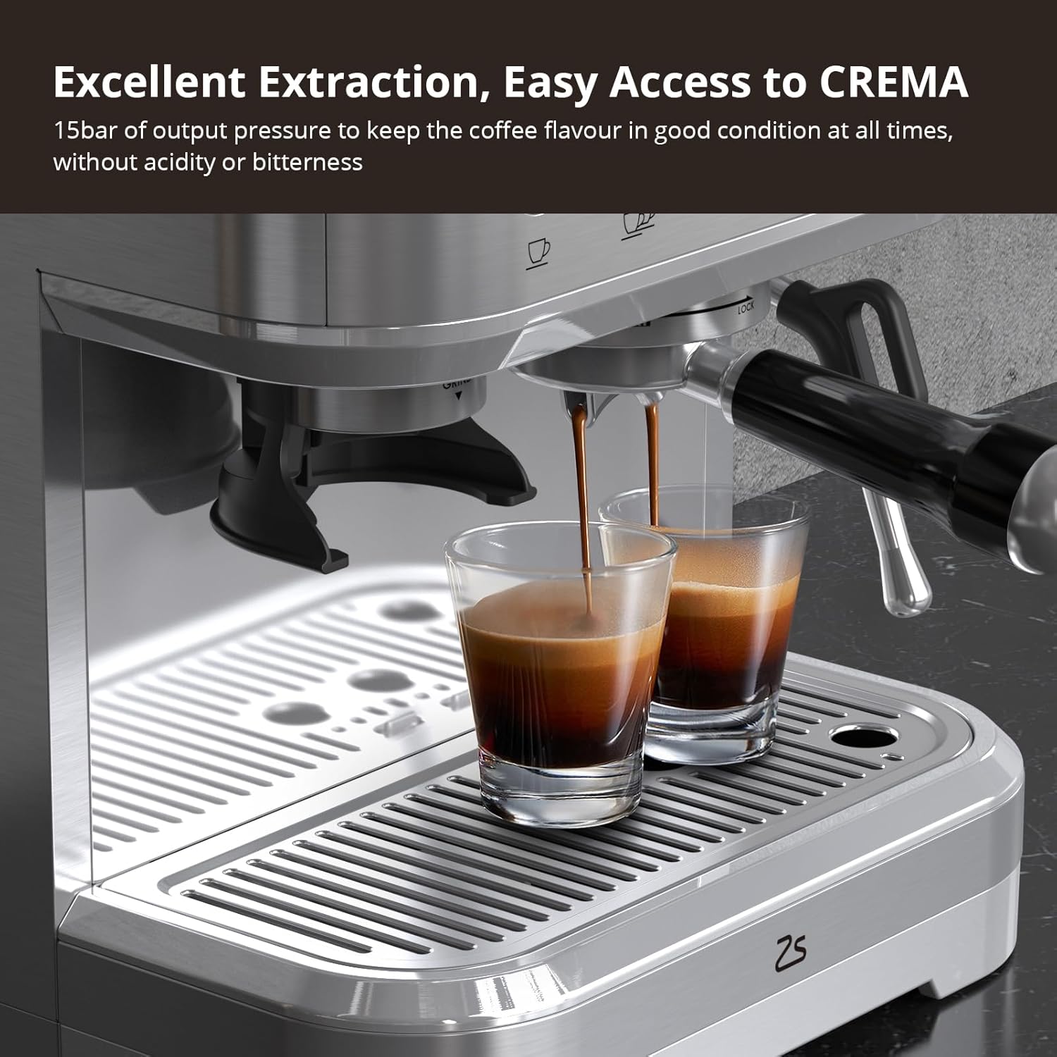 Espresso Machine with Milk Frother, Built-In Bean Grinder, 85oz Removable Water Tank P594220