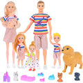 6 People Dollhouse Dolls Playset with Pets and Accessories B234