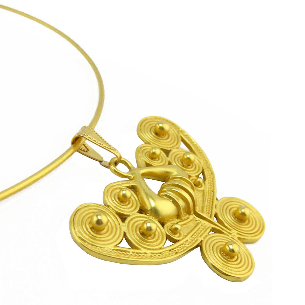 24k Gold Plated Omega Choker Necklace with Butterfly Pendant D2853