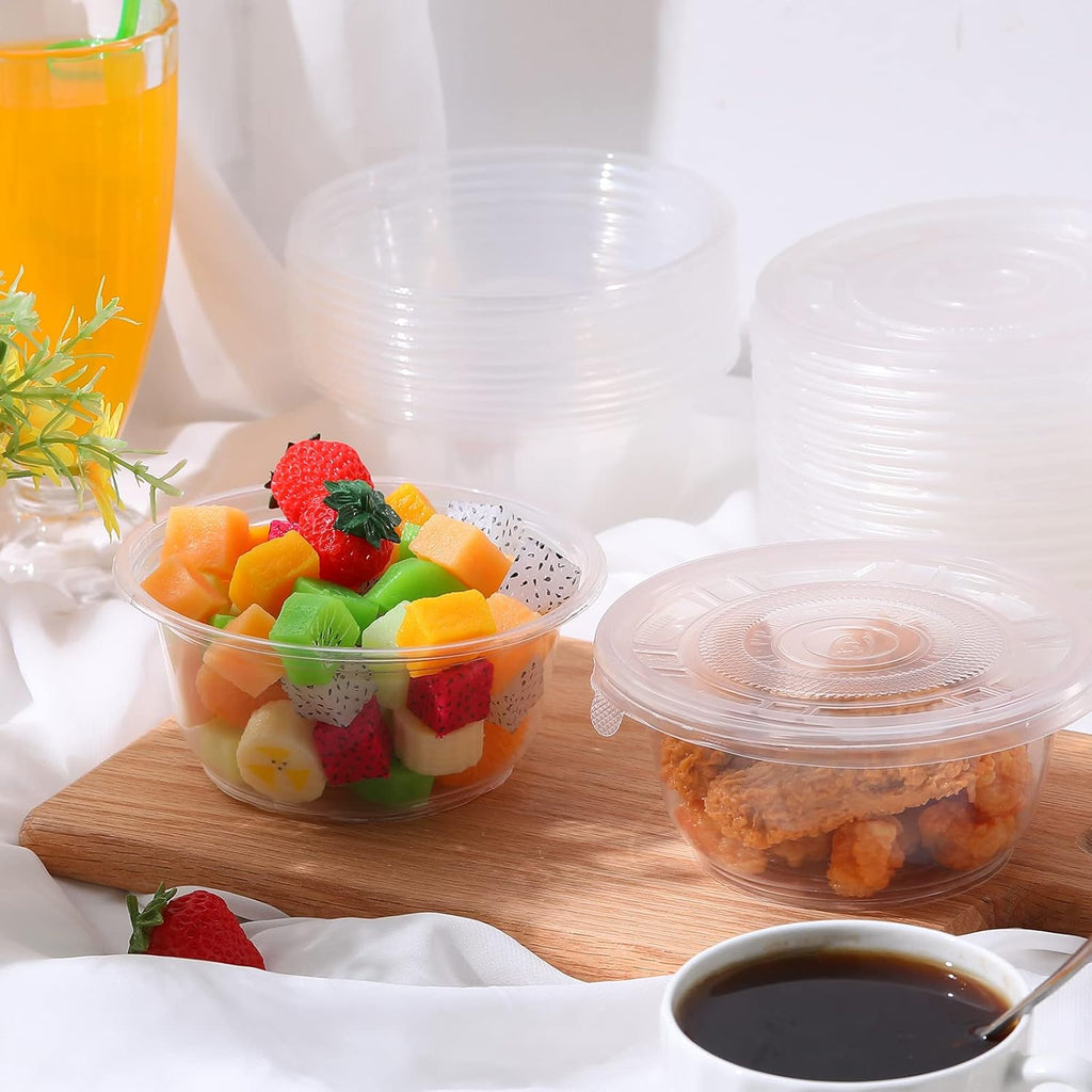 50 Pack Clear Plastic Salad Bowl With Lid Disposable 16.9oz C507