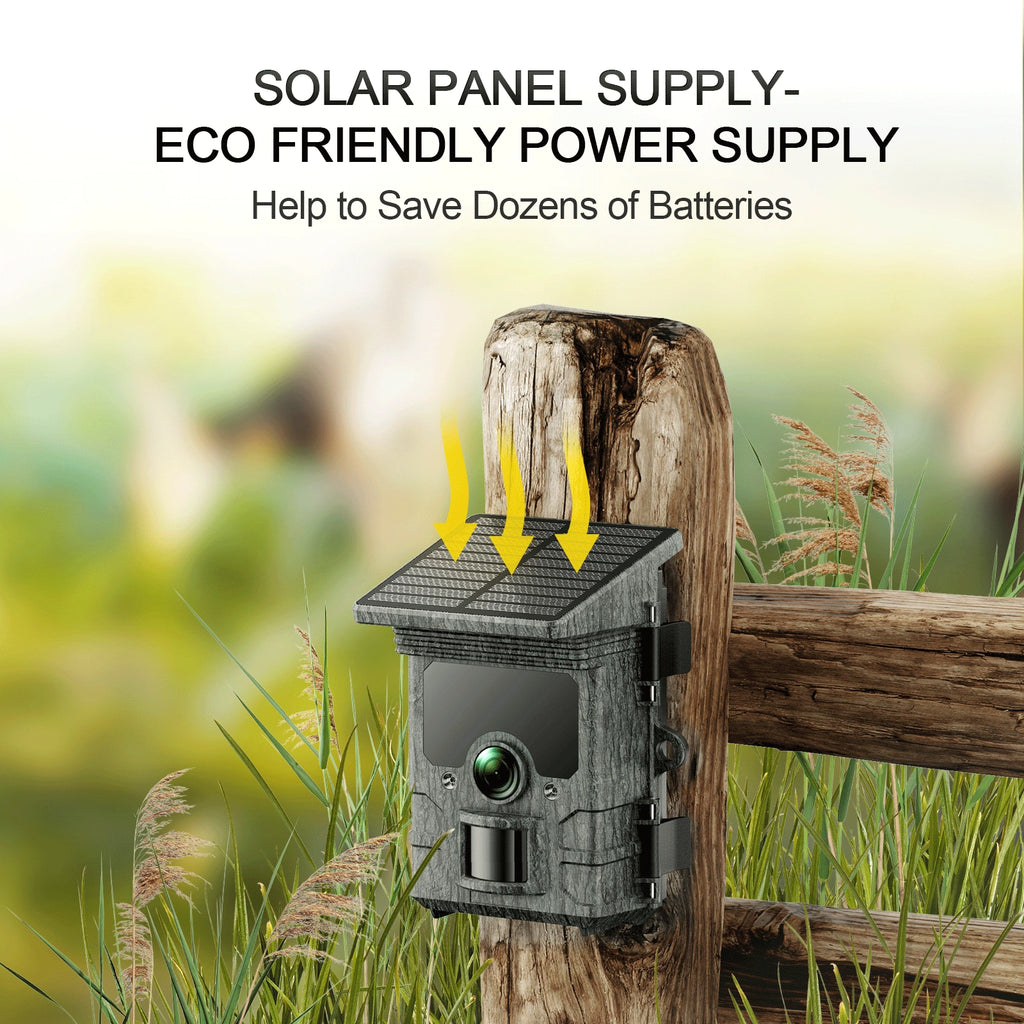 Solar Powered Trail Camera with SD Card Rechargeable 4400mAh 4K 48MP WiFi Night Vision Waterproof IP66 S454