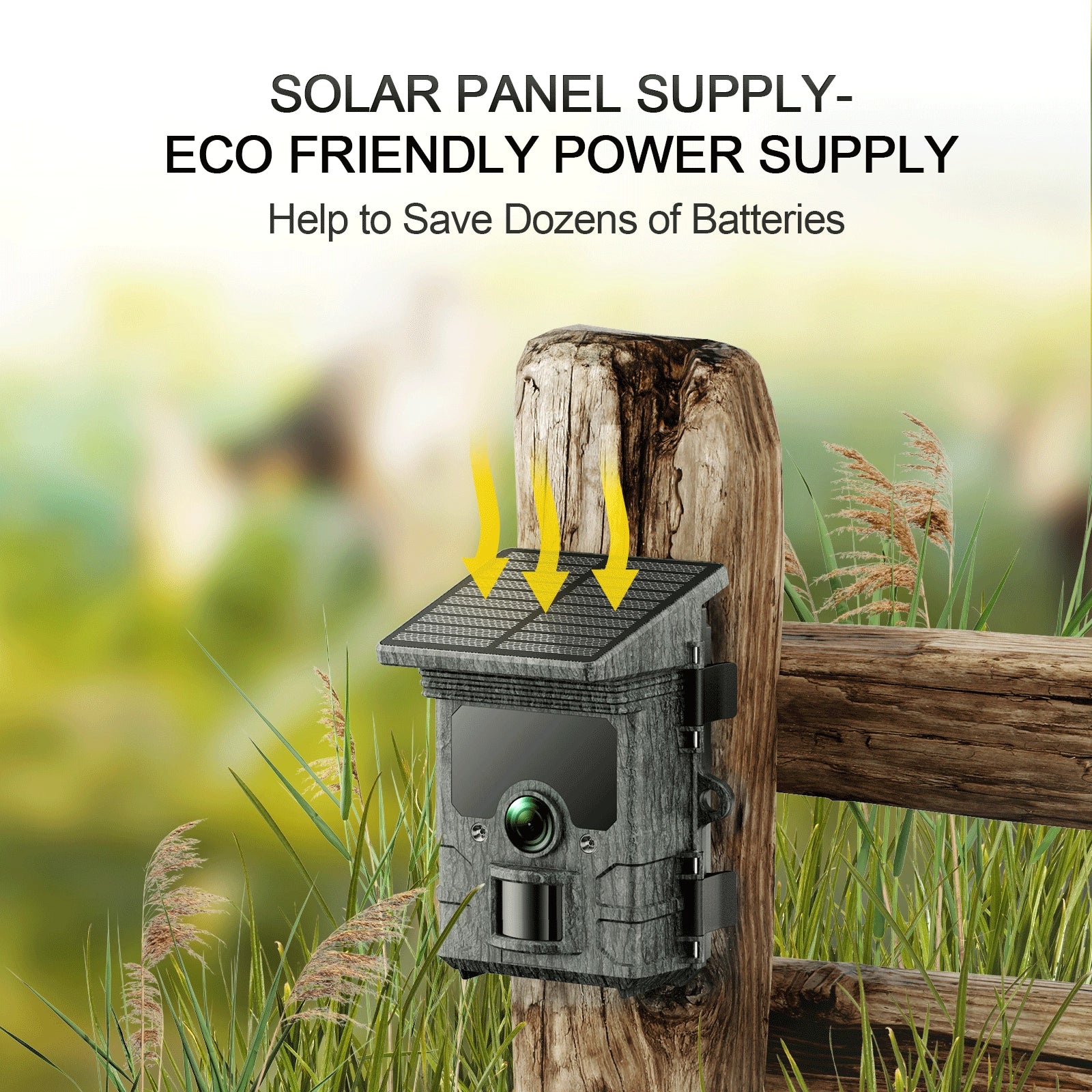Solar Powered Trail Camera with SD Card Rechargeable 4400mAh 4K 48MP WiFi Night Vision Waterproof IP66 S454