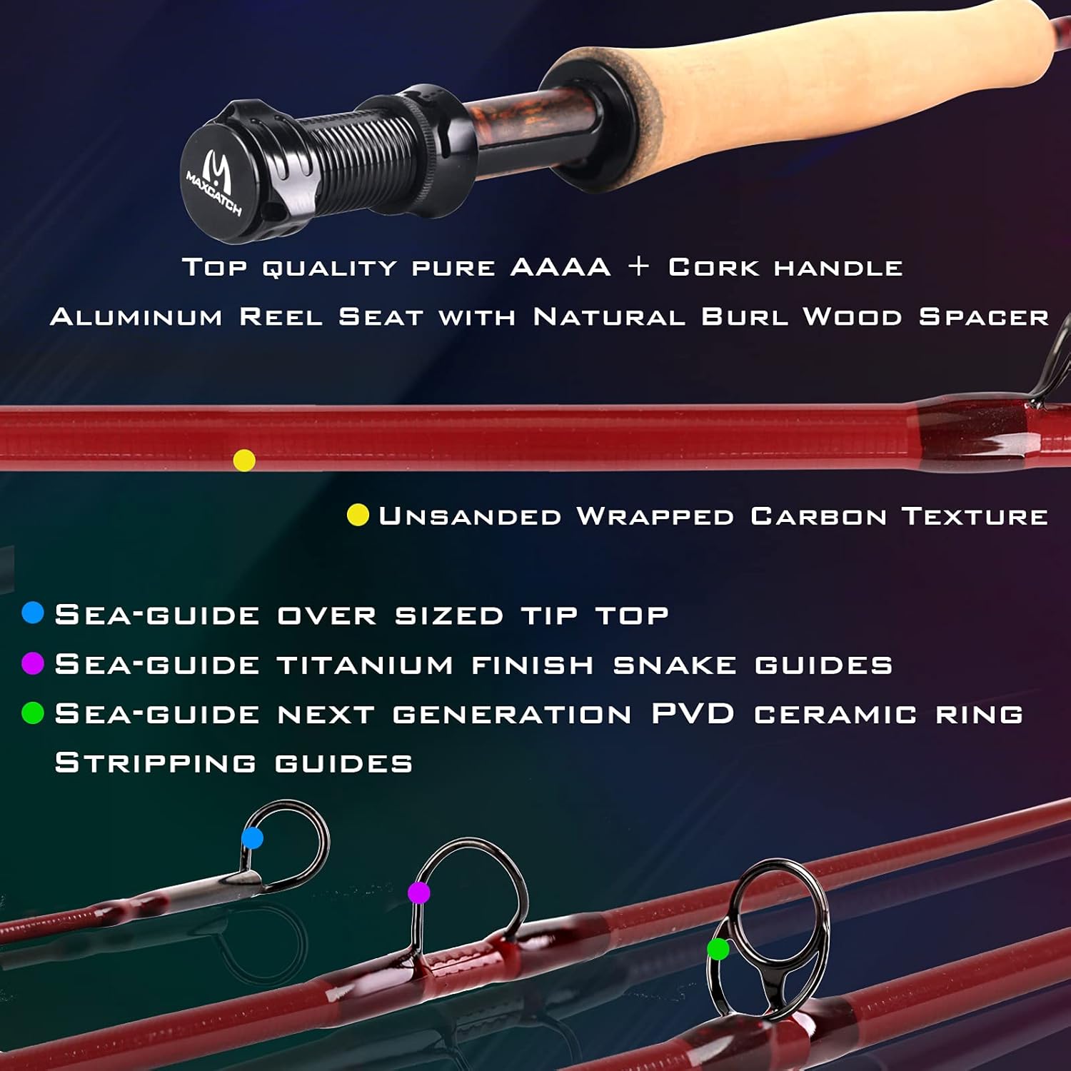 4 Piece 9ft 5wt Graphite Carbon Fiber Fast Action Fly Fishing Rod V659