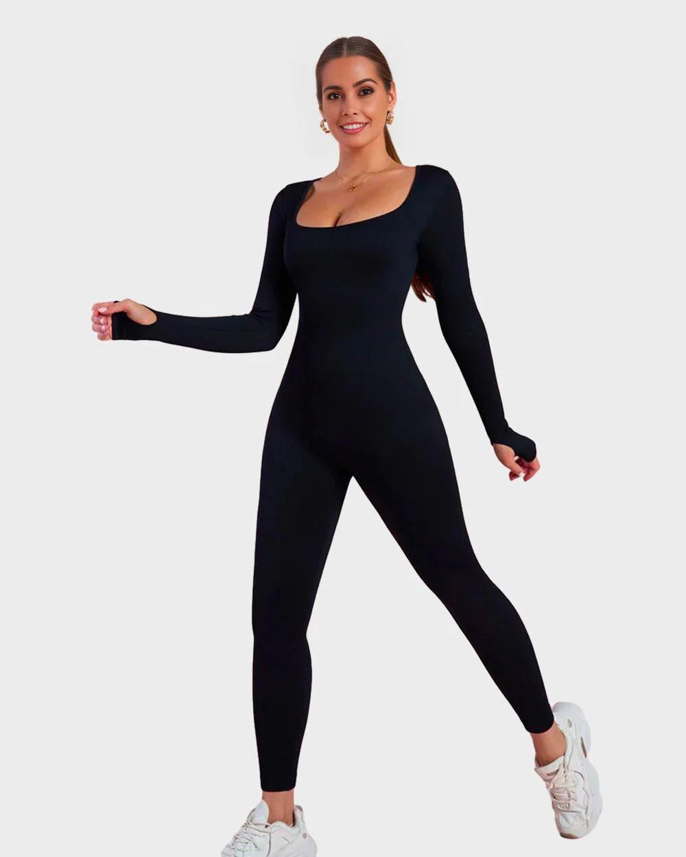 Long Sleeve Square Neck Full Body Shaper Jumpsuit T925