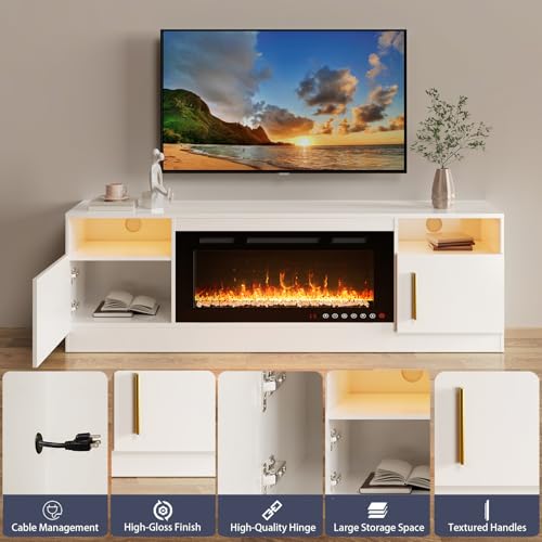 Black 70 Inch Electric Fireplace TV Stand F66858