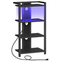 Black 4-Tier Wooden Media Console with Charging Station and LED Light S13971