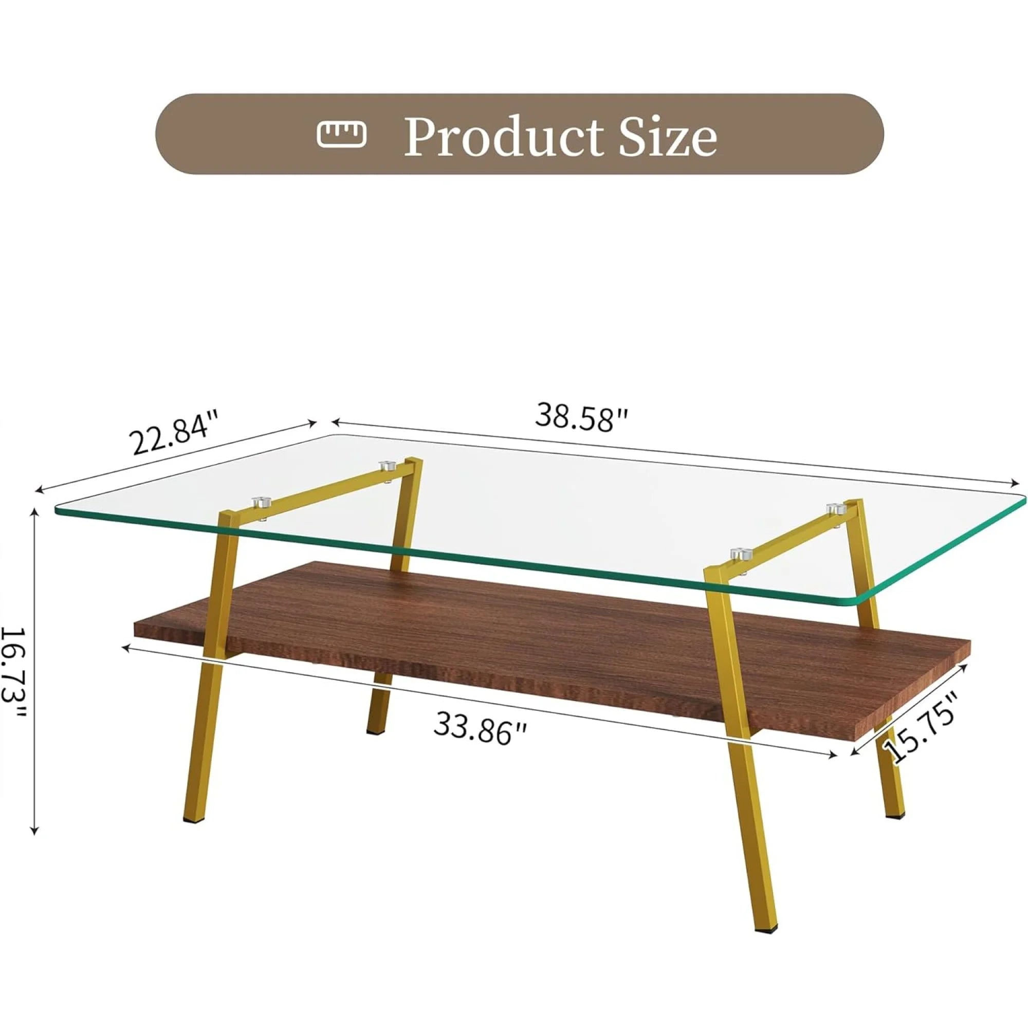 Black Frame Transparent Glass Brown Wood Coffee Table U560