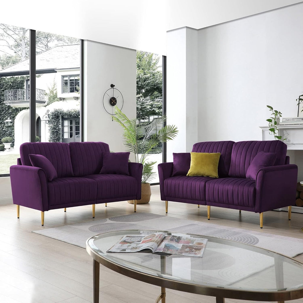 Purple Velvet Sofa and Loveseat Set Y4568
