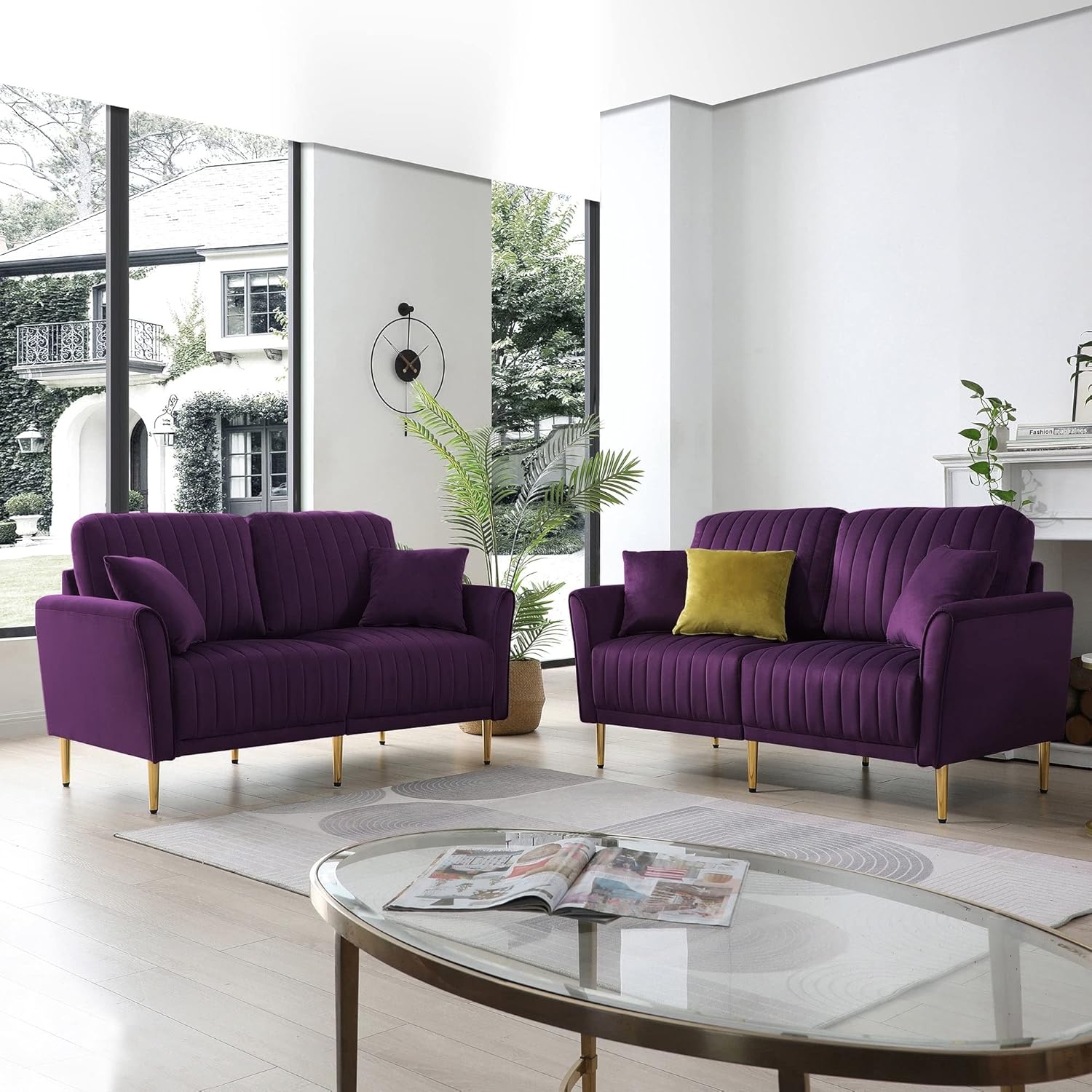 Purple Velvet Sofa and Loveseat Set Y4568
