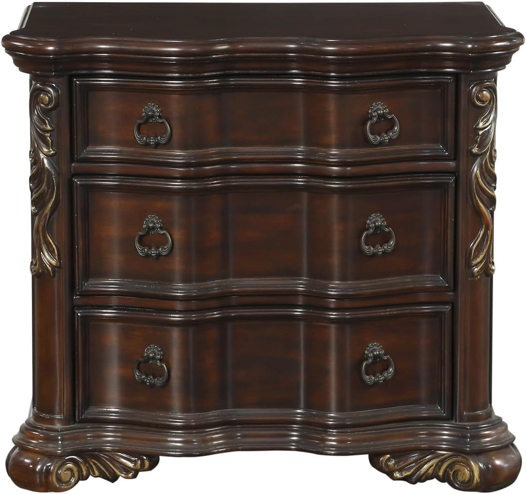 Cherry Finish Nightstand of 3 Drawers J3984