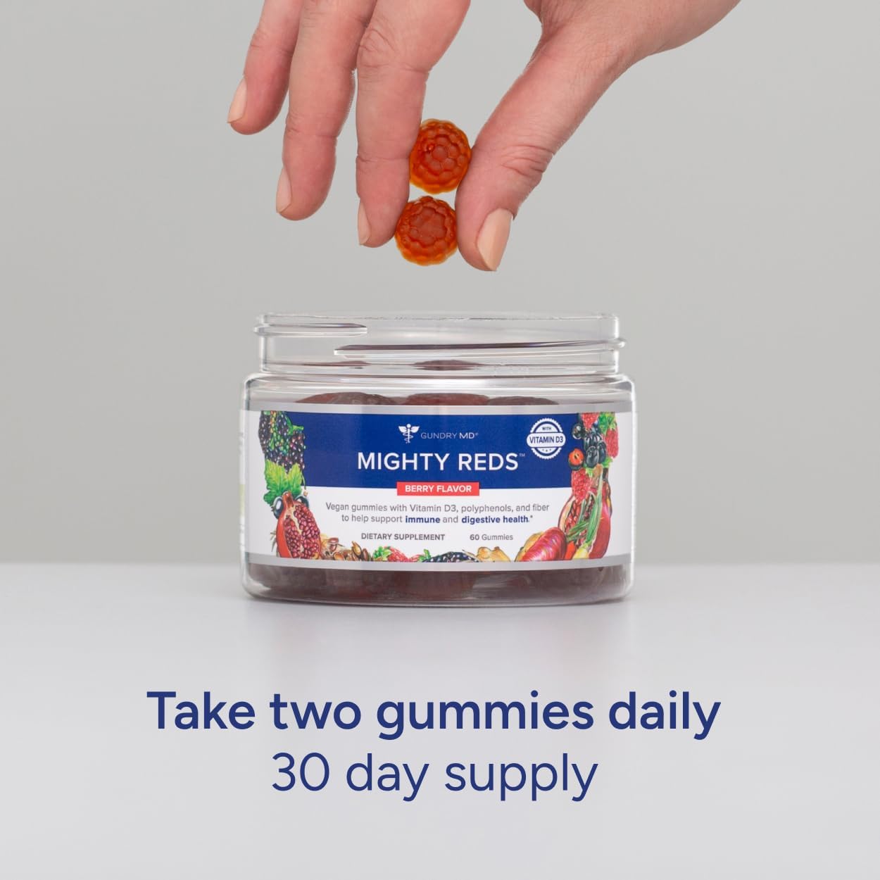 Mighty Reds Gummies Multivitamin Supplement Chews with Polyphenols, Antioxidants, Prebiotic Fiber, and Vitamin D (30 Servings) B73884