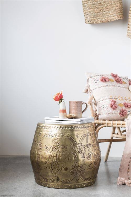 Antique Brass Metal Drum Table J75176