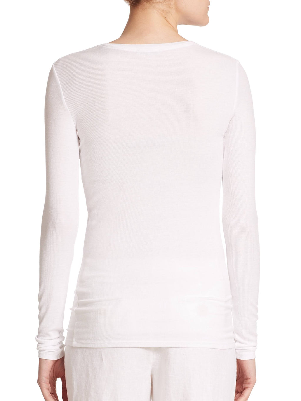 White Long-Sleeve V-Neck Tee I157