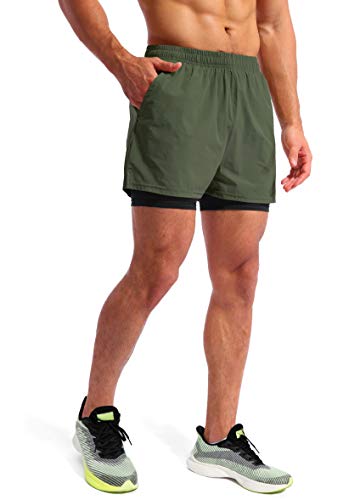 Men’s 2 in 1 Running Shorts 5" Quick Dry with Phone Pockets P636480