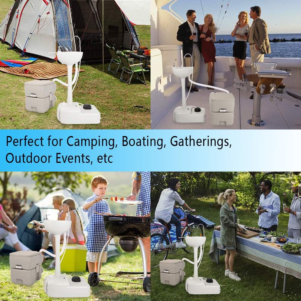 Portable Sink and Toilet Combo, 5 Gal Hand Washing Station & 5.3 Gal Flushing Toilet, Detachable E685181