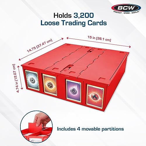 Red Collectible Card Bin, Holds 3200 Cards, Includes 4 Dividers R37427