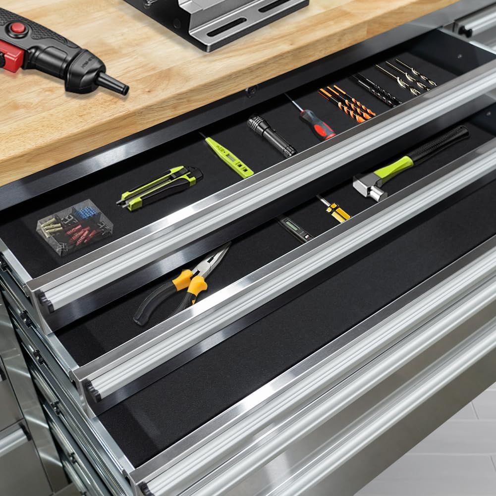 15 Drawer Stainless Steel Rolling Tool Chest with Wheels and Wood Top W441