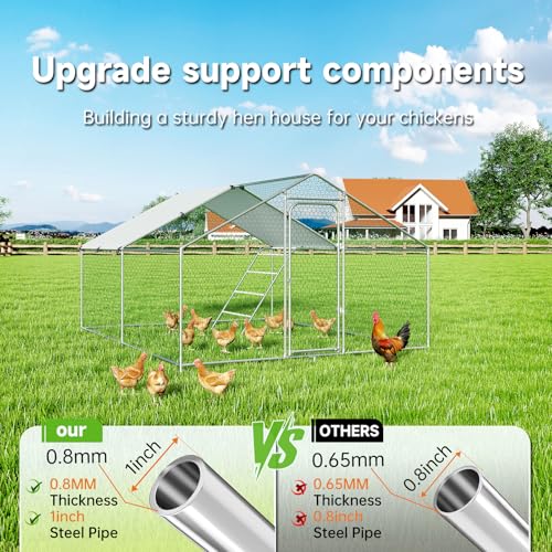 Large Metal Chicken Coop Walk-in Poultry Cage with Waterproof and UV-Resistant Cover, Outdoor Chicken Run Poultry Hen House, Spire Roof (10’ W x 13.2’ L x 6.4’ H) B65982