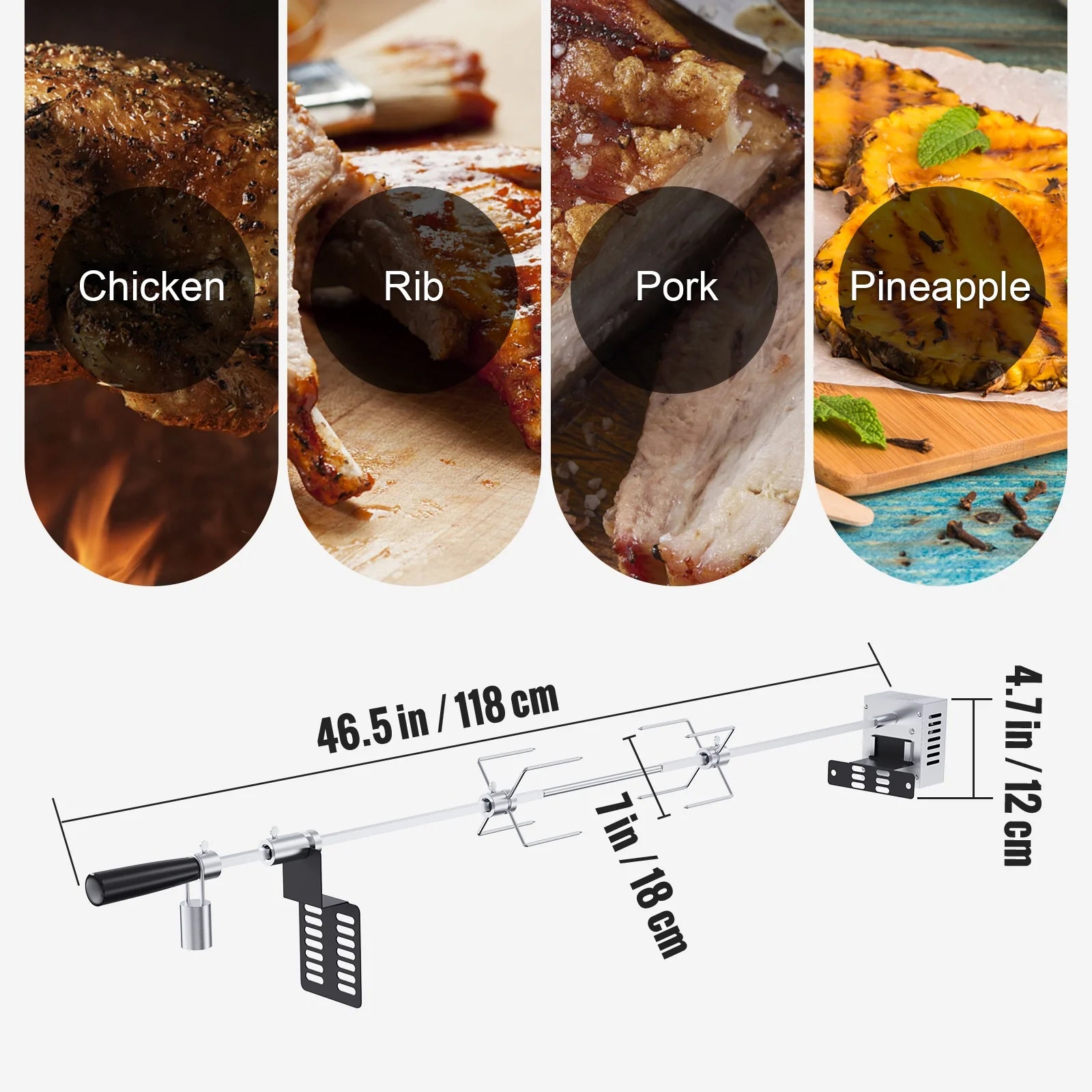 Universal Grill Rotisserie Kit BBQ Roaster 32"/39" Spit Rod Electric Motor N43507