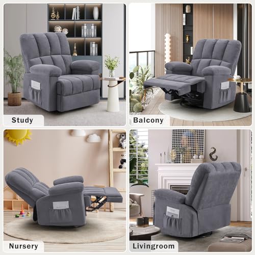 Oversized Chenille Swivel Rocker Recliner Chair, Grey C834326
