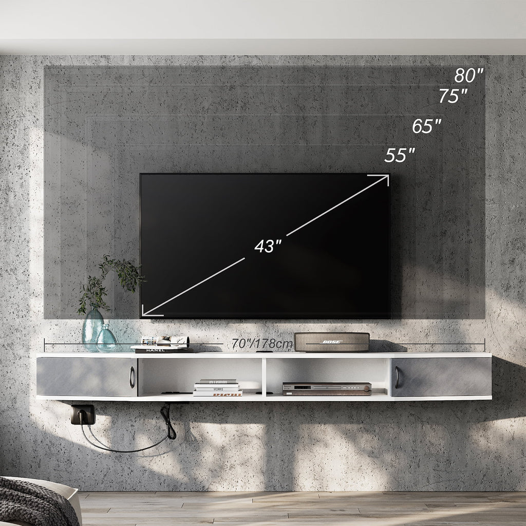 White 70 Inch Floating TV Stand with Storage Cabinet E775