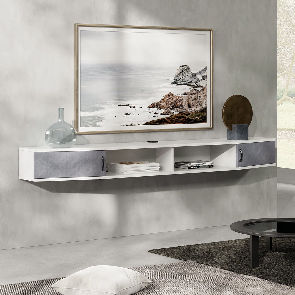 White 70 Inch Floating TV Stand with Storage Cabinet E775