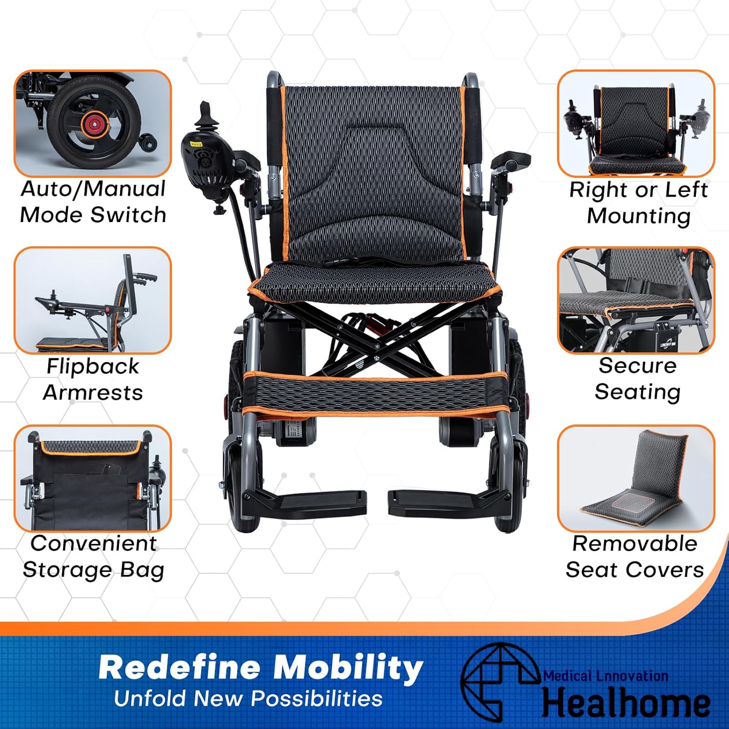 Black Lightweight Foldable Electric Wheelchair Z372912