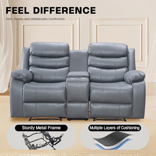 Grey Manual Double Recliner Sofa with Cup Holder L7630