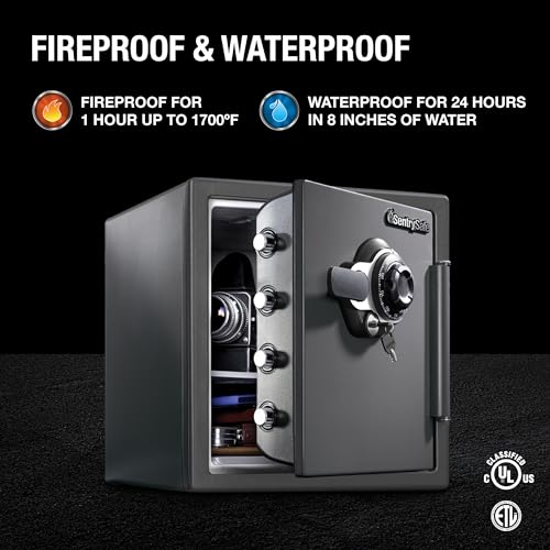 Fireproof Waterproof Steel Home Safe with Dial Combination Lock, Black U5170