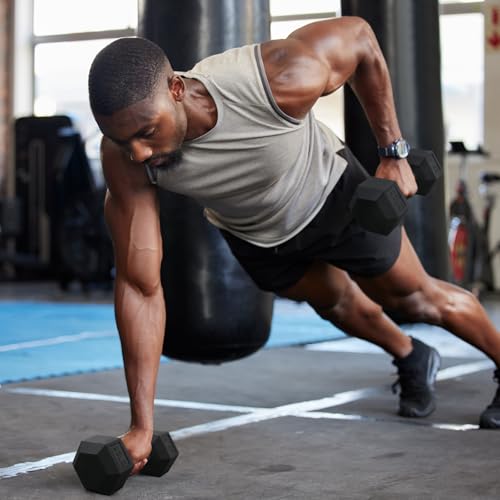 Rubber Hex Dumbbells Set with Optional Dumbbell Rack C43878