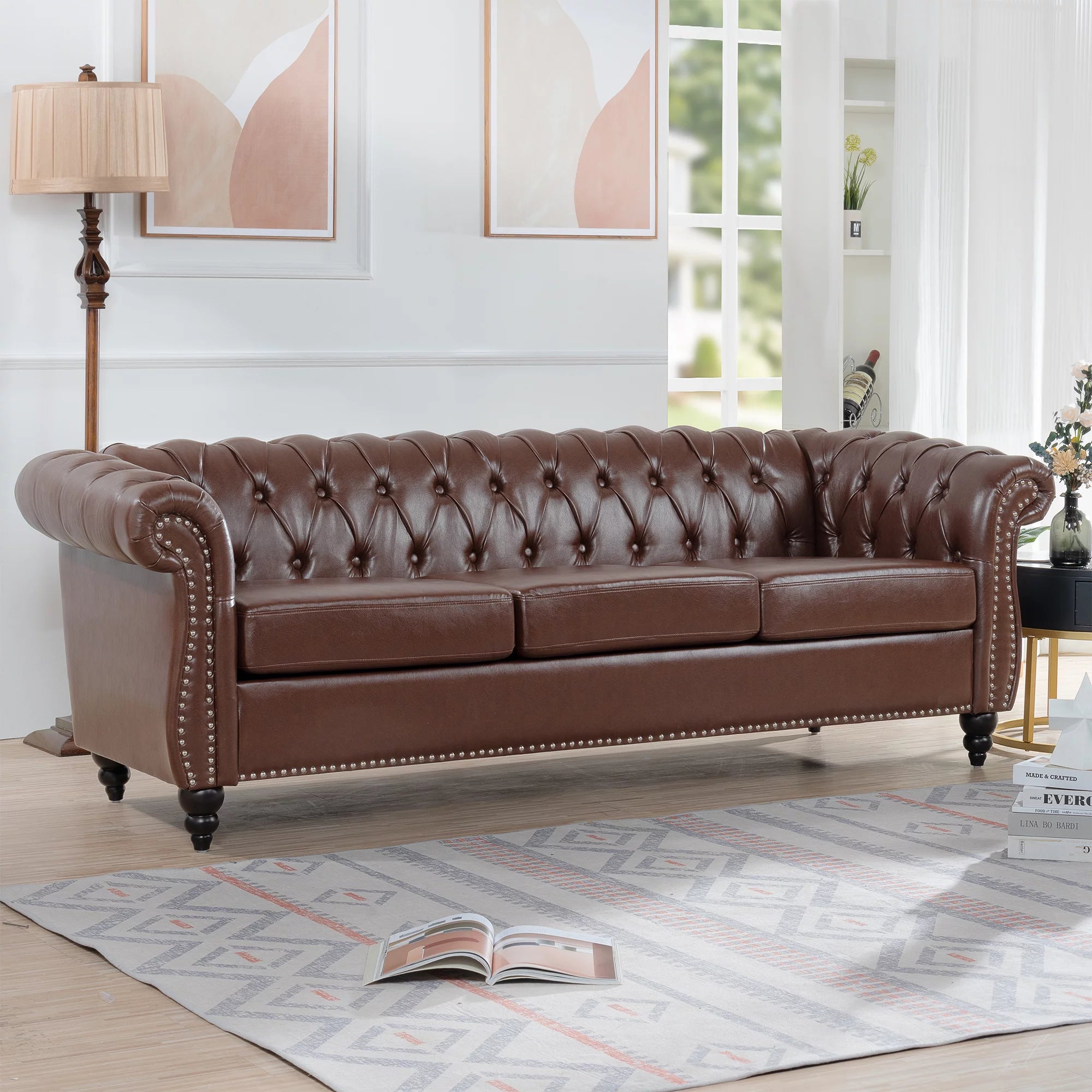 Dark Brown Leather 3-Seater Sofa D77787