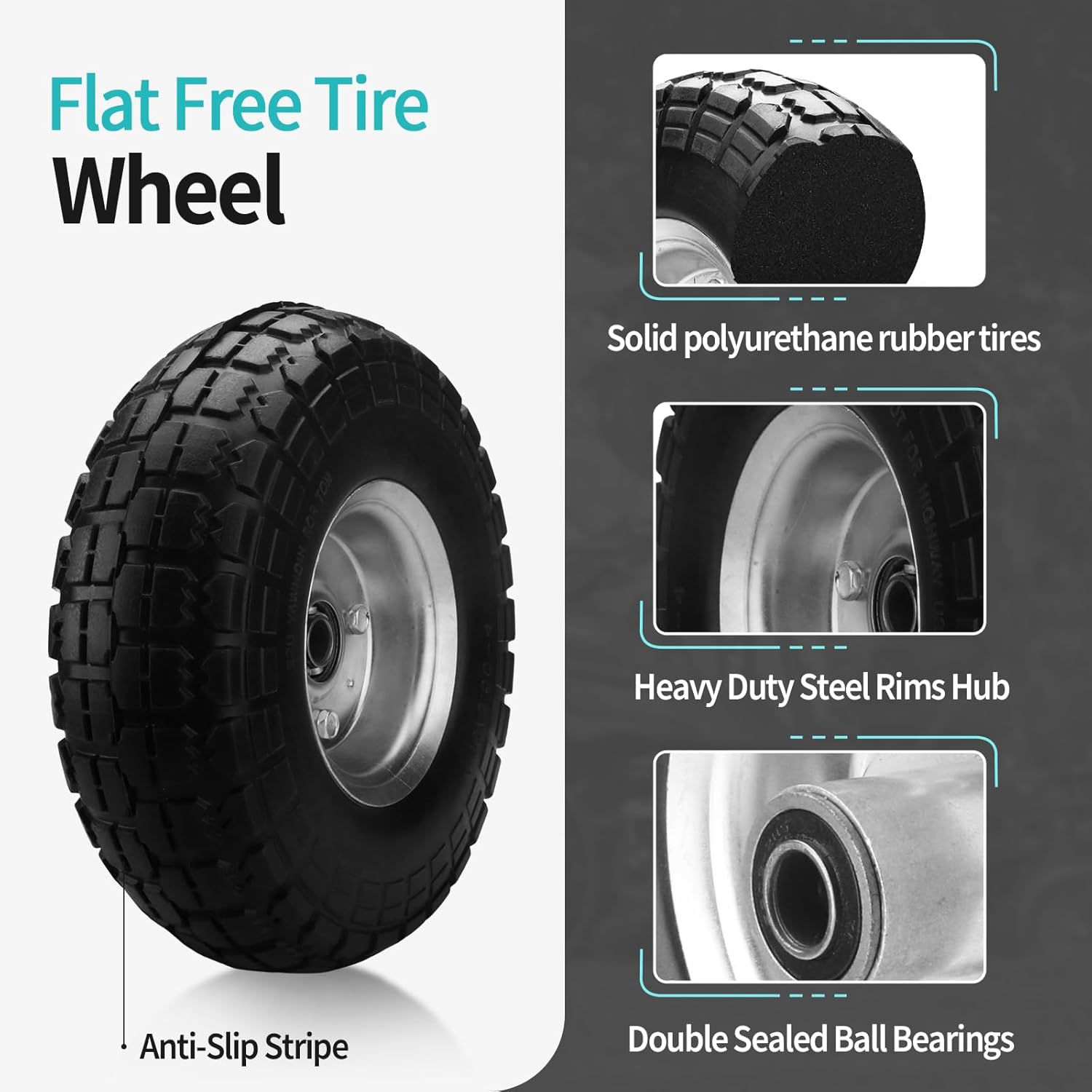 10 Inch Solid Rubber Tires with 5/8" Axle Holes (2 Pack) J28305