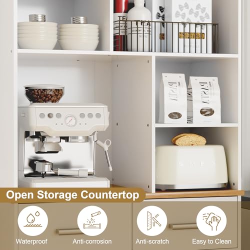White 72'' Tall Kitchen Pantry Cabinet with Microwave Stand P228592