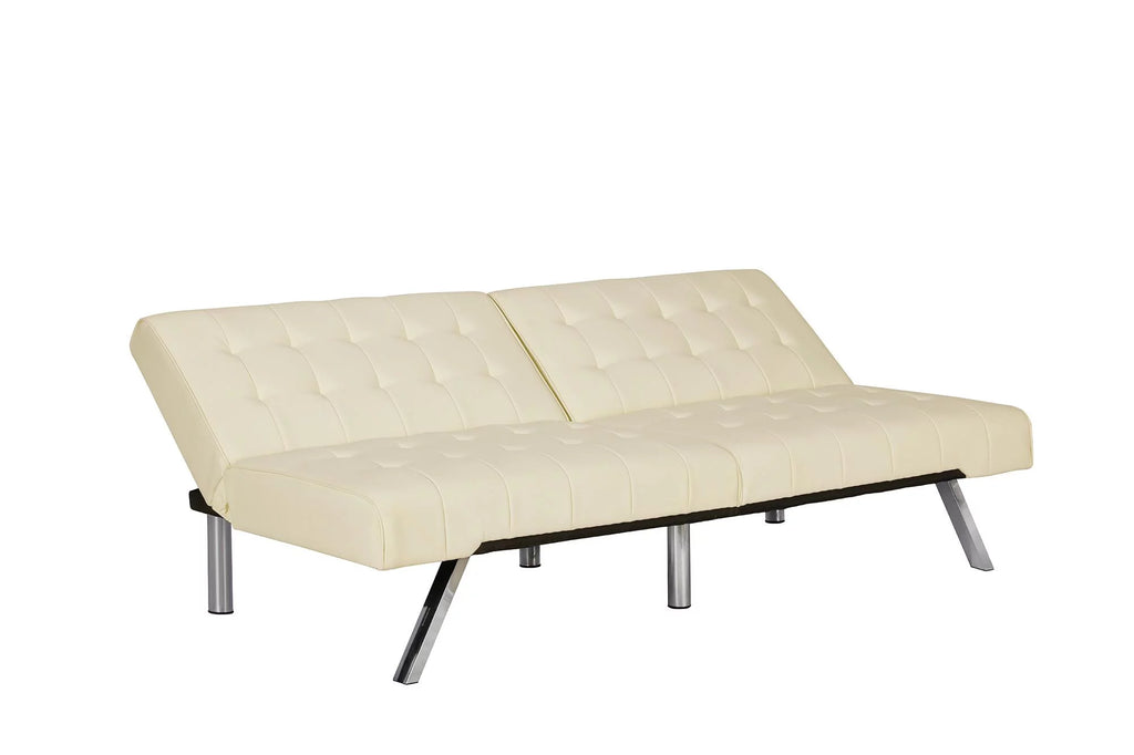 Vanilla Faux Leather Sectional Futon Sofa Bed with Chrome Legs C5268