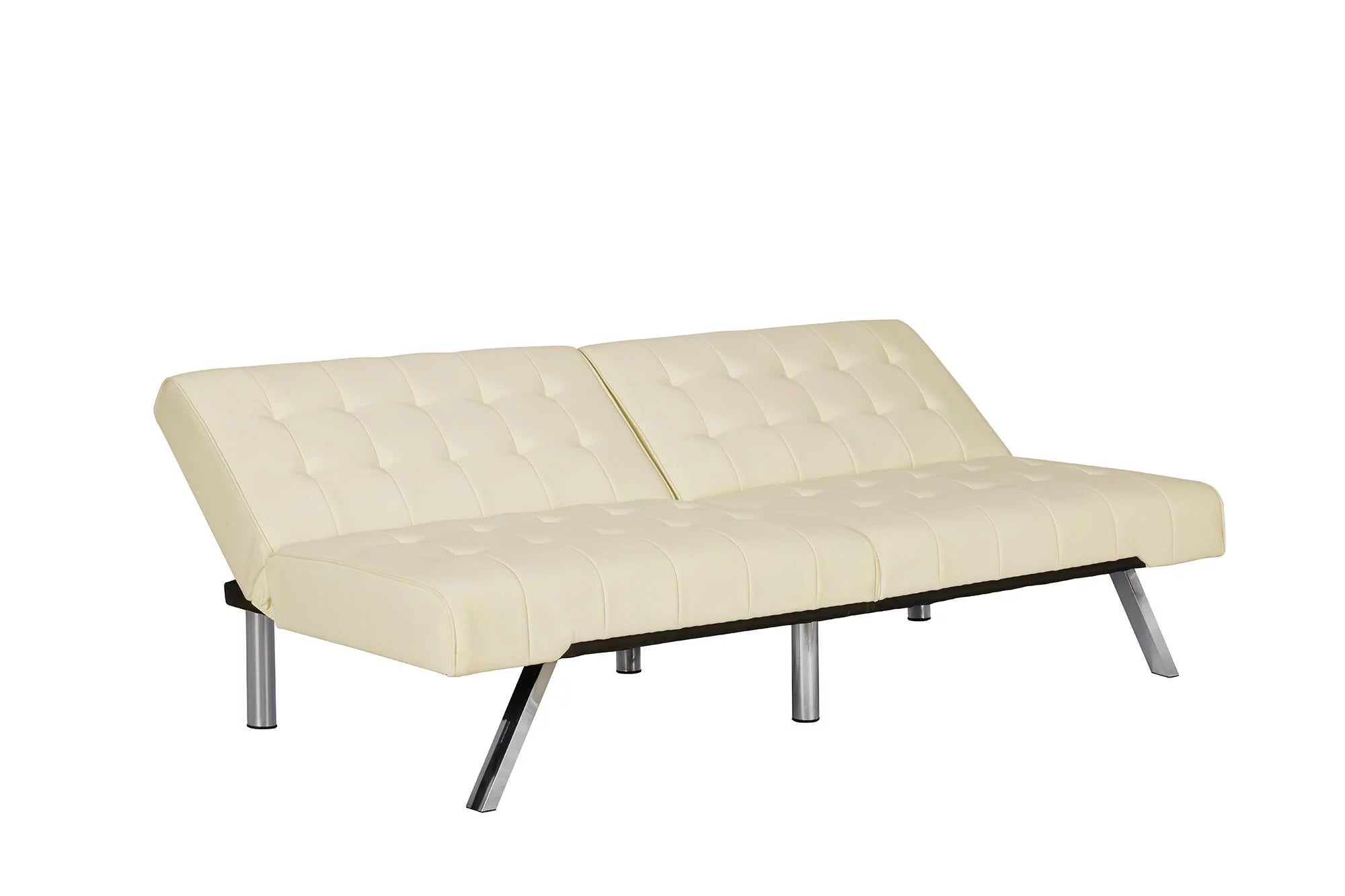 Vanilla Faux Leather Sectional Futon Sofa Bed with Chrome Legs C5268